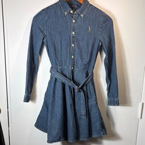 Polo Ralph Lauren Girls Denim Shirt Dress Belted Button Front Size 12